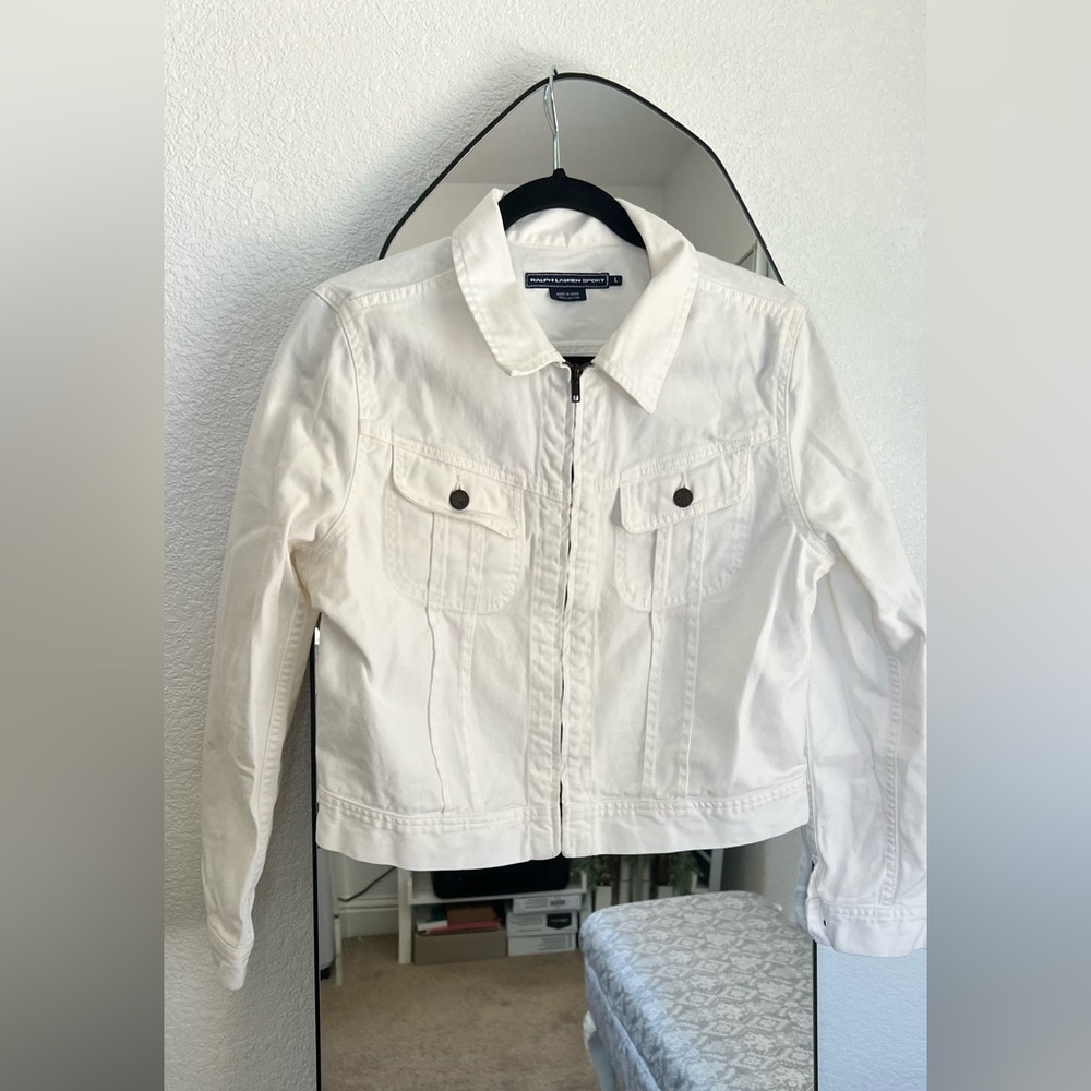 Lauren Ralph white sport jean jacket white full zip size large
